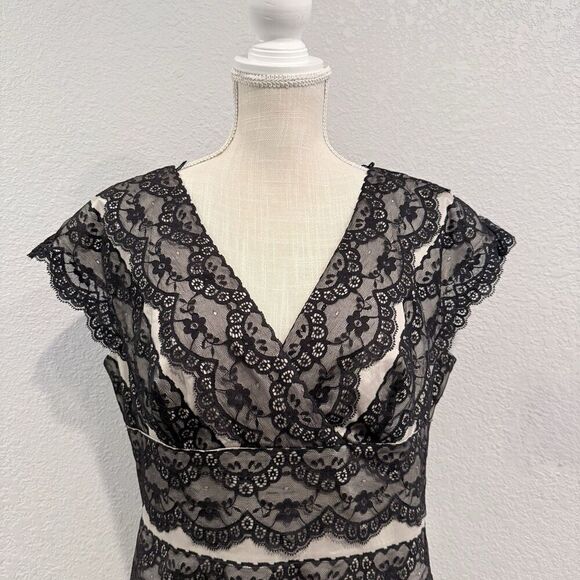 Adrianna Papell Black Tiered Layered Sheath Dress Lace Overlay Cocktail Size 14 - Picture 5 of 12